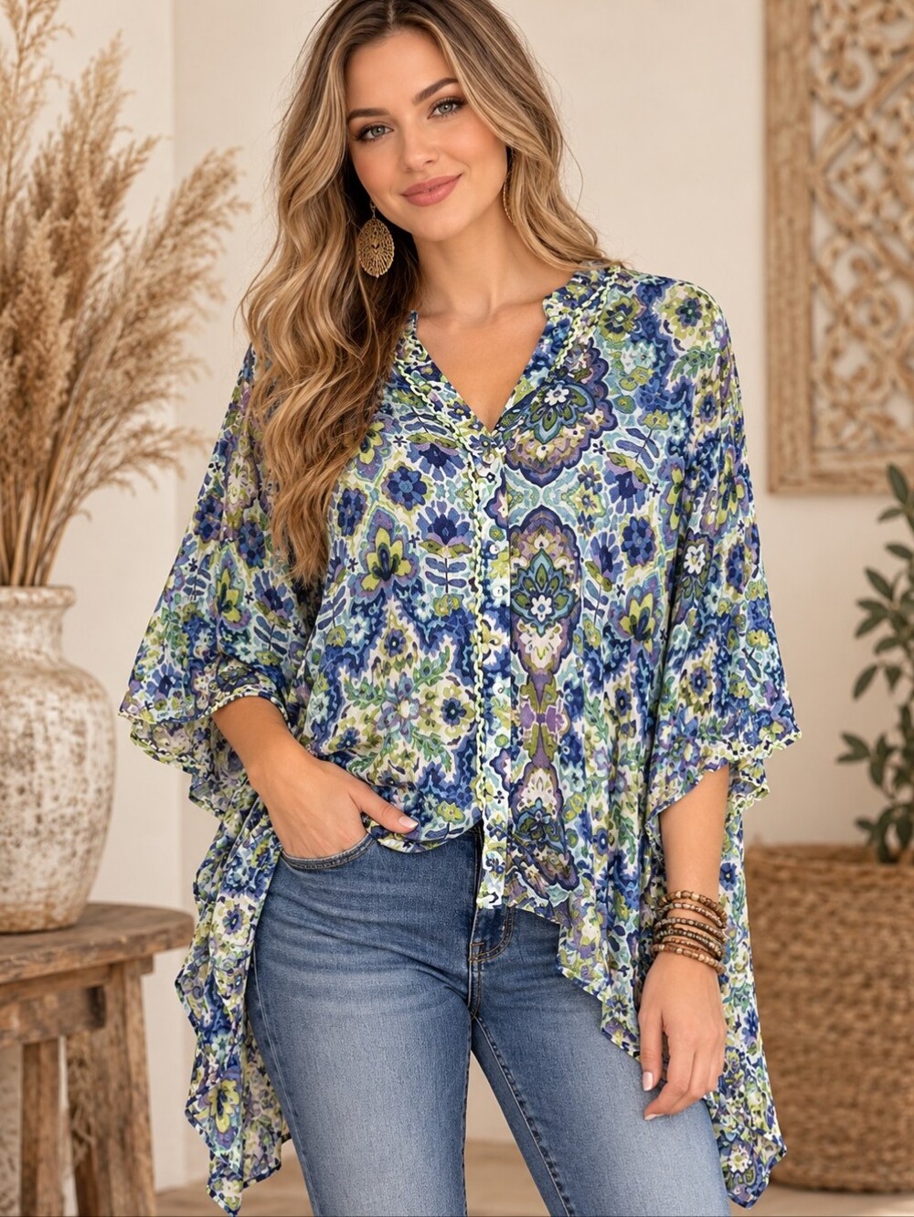 390.Johnny Was Kiara Silk Blouse